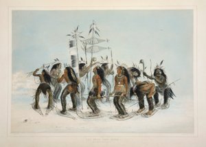雪鞋舞》，出版社。1845年彩色石版画。 作者 乔治·卡特琳