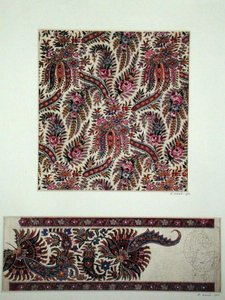 佩斯利披肩的织物设计，约1871年（纸上水粉画）