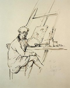 自画像（纸上钢笔和墨水）。 作者 乔治·钦纳里