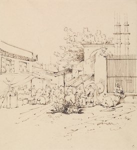 商人摆摊的街景 作者 乔治·钦纳里