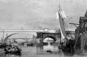旧伦敦桥和新伦敦桥的一部分》，1832年 作者 乔治·库克
