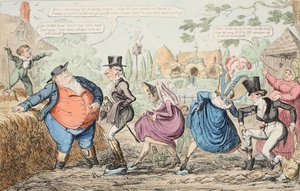 参观Cockney农场 - 观看地面等等，酒吧。 1835年（手工彩色雕刻） 作者 乔治·克鲁克申克