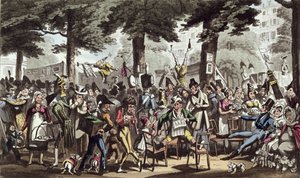 Dick Jenkins，船长，Lady Halibut和Lydia在意大利大道享受休息室，来自David Carey的“巴黎生活”，于1822年出版 作者 乔治·克鲁克申克