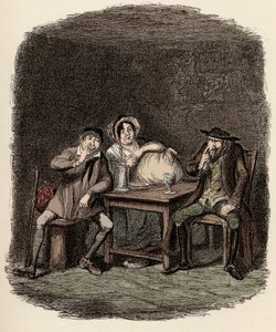 费金与莫里斯-博尔特（又名诺伊-克莱波尔）和夏洛特做生意--犹太人和莫里斯-博尔特开始相互了解--查尔斯-狄更斯（1812-1870）的《奥利弗-特威斯特》（奥利弗-特威斯特历险记）插图，作者：乔治-狄更斯 作者 乔治·克鲁克申克