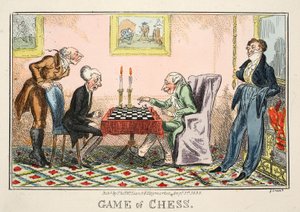 国际象棋游戏，托马斯麦克莱恩的酒吧，1835年（手工彩色雕刻） 作者 乔治·克鲁克申克