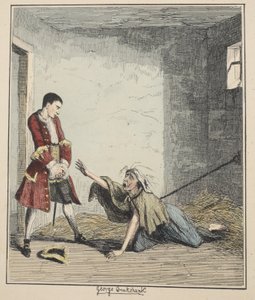 杰克谢泼德拜访了他在Bedlam的母亲，杰克谢泼德的插图：1839年出版的William Harrison Ainsworth的浪漫故事（手工蚀刻）
