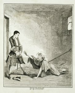 杰克在伦敦伯利恒医院探望他的母亲，1839年出版的威廉哈里森安斯沃思的“杰克谢泼德：浪漫”插图 作者 乔治·克鲁克申克