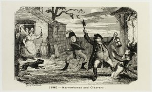 六月 - George Cruikshank 为《漫画年鉴》绘制的钢板蚀刻版画中的骨髓和菜刀：1835-1853 作者 乔治·克鲁克申克