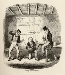 贝茨大师解释了一种专业的技术性，来自查尔斯·狄更斯（1840-70）1838年的“奥利弗·特威斯特历险记”，由查普曼和霍尔出版，1901年 作者 乔治·克鲁克申克