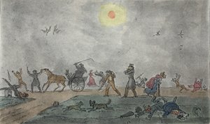 11月--旧风格--在雾和肮脏的空气中盘旋，酒吧。1835. 作者 乔治·克鲁克申克