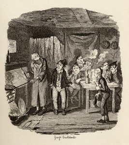 奥利弗向查尔斯·狄更斯（1840-70）1838年出版的“奥利弗·特威斯特历险记”介绍了这位受人尊敬的老先生，1901年由查普曼和霍尔出版 作者 乔治·克鲁克申克