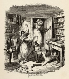 奥利弗从1838年查尔斯·狄更斯（1812-70）的“奥利弗·特威斯特历险记”中汲取精神，由查普曼和霍尔出版，1901年 作者 乔治·克鲁克申克