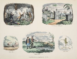 废料和草图：保存，非洲定居点，勺子法案，Botheration，Vane Man，pub。 1831年（手工彩色雕刻） 作者 乔治·克鲁克申克
