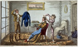 Tailleur et coiffeur à domicile - 在大卫凯里的“巴黎生活”中，生病了。 乔治·克鲁克香克，编辑。 伦敦费尔本 作者 乔治·克鲁克申克