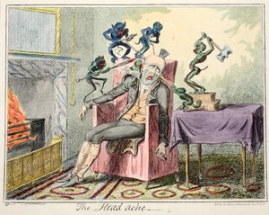 Head Ache，酒吧。 1835年（手工彩色雕刻） 作者 乔治·克鲁克申克