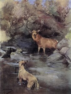雄鹿在海湾（彩色石版印刷） 作者 乔治·丹霍姆装甲
