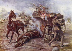 代理庞巴迪HA Creasey在1915年4月25日伊普尔附近的Potijze，在非常重的炮火下协助卸下燃烧的弹药车