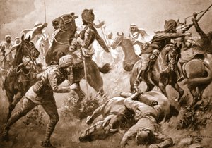 Risaldar Santa Singh，Dafadar Bisham Singh和Sowar Buda Singh突破了阿拉伯人的行列，得到了威洛比船长的协助