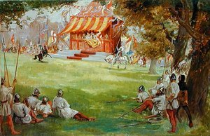 一场骑士比赛，来自奈杰尔爵士和白人公司，由亚瑟柯南多伊尔斯爵士（1859-1930）（布面油画）（另见140868） 作者 乔治·埃德蒙·巴特勒