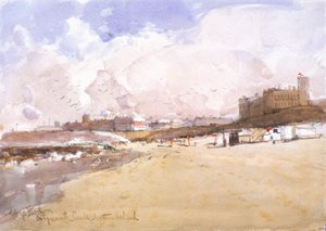 泰恩茅斯沙滩上（纸上炭笔、铅笔和水彩画）