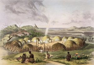 Zulu Kraal在Urtlazi，Natal附近，板块27从&39;The Kafirs Illustrated&39;，1849年