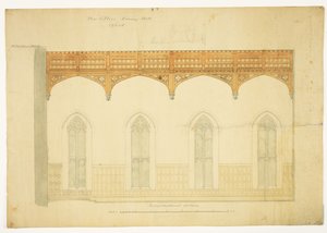 牛津大学新学院：1865年新大厅屋顶设计（纸笔水墨）