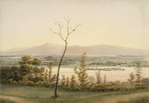 1840年，纽约哈德逊东岸的早期暮光之城，卡茨基尔卡茨基尔着陆和山脉（水彩，石墨，选择性玻璃，水粉和纸上划痕