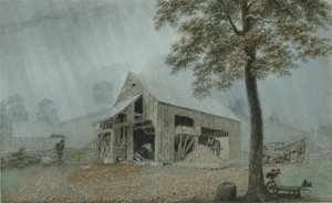 1840年，康涅狄格州雷丁，苹果酒工厂的暴风雨（水彩和水粉在白色编织纸上） 作者 乔治·哈维