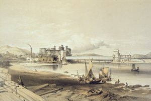 康威大桥，建造第二管，1848年9月，由艺术家雕刻