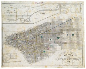 纽约市地图，1850年（黑色墨水，带彩色洗，纸上）