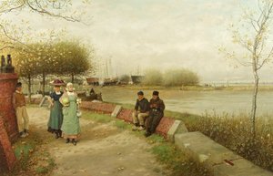 交换赞美--荷兰北部的迈登，约1881年（布面油画）。 作者 乔治·亨利·布顿