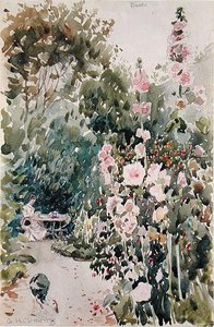 冬青园的茶，迪夫，约1890年（纸上水彩和铅笔）。 作者 乔治·亨利·克莱门茨
