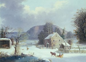 1854年，位于冬天路旁的新英格兰农场