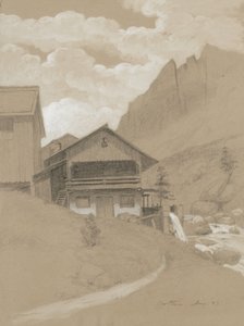 房子在阿尔卑斯山，科尔蒂纳，1883年（石墨与棕色编织纸上的白色水粉）