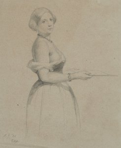 一个年轻女子的肖像，1856年（棕褐色的纸上的石墨）