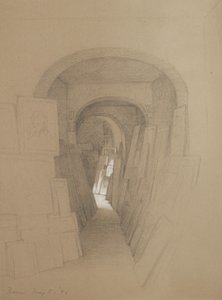Untitled  - 艺术家工作室，罗马，1886年（石墨在棕色织物纸上用白色水粉加高） 作者 乔治·亨利·霍尔