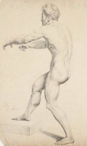 无题 - 男性裸体从石版画中复制，1842年（浅黄色纸上的石墨）