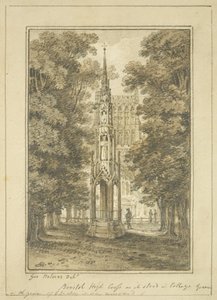 1763 年位于 College Green 的布里斯托尔高十字（纸上铅笔和水彩） 作者 乔治·福尔摩斯