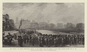 女王陛下1855年5月21日在骑兵卫队的游行中向克里米亚的英雄分发奖章 作者 乔治·侯斯曼·托马斯