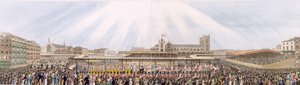 1821年7月19日，从威斯敏斯特大厅到修道院的乔治四世加冕游行的视图（aquatint） 作者 乔治·汉弗莱