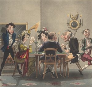 一个真正的橡胶!At Whist, ca. 1825, ca. 1825.