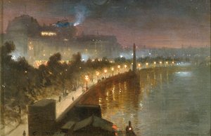 The Embankment and Cleopatra&39;s Needle on Night，London，c.1910