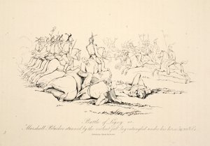 Ligny之战：马歇尔布吕歇尔被猛烈的堕落所震惊，他的马匹，1816年的J. Booth酒吧纠缠不清
