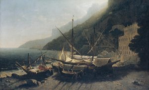 1857年在萨勒诺湾阿马尔菲的景色。