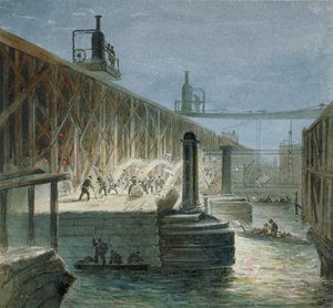 1865年，伦敦，从萨里海岸看正在对布莱克弗里尔桥进行的拆除工作 作者 乔治·芒德