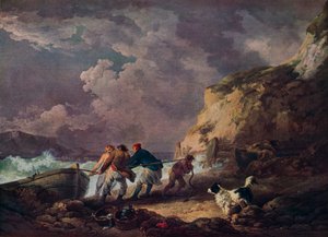 海边：渔民在船上拖曳，1791年。
