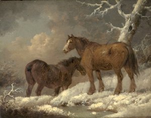 两匹马在雪地里 作者 乔治·莫兰德