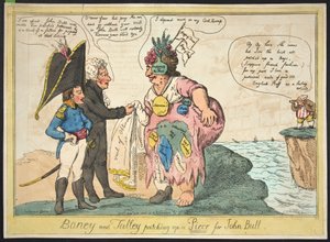 Boney和Talley为John Bull，酒吧修补了一块。 1806（手工彩色雕刻）