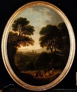 小径上的农民和牛的森林景观 作者 乔治·穆林斯