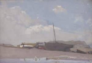 渔船（磨木板油画）